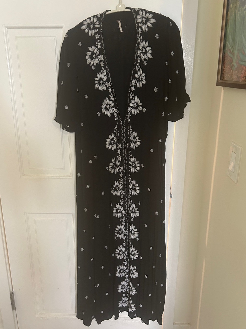 Free People Black Maxi Dress with White Floral Embroidery